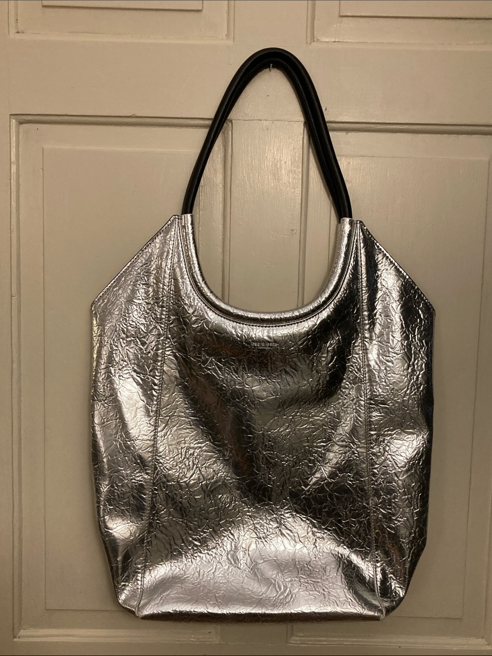 rag & bone Metallic Silver Tote Bag with Black Handles